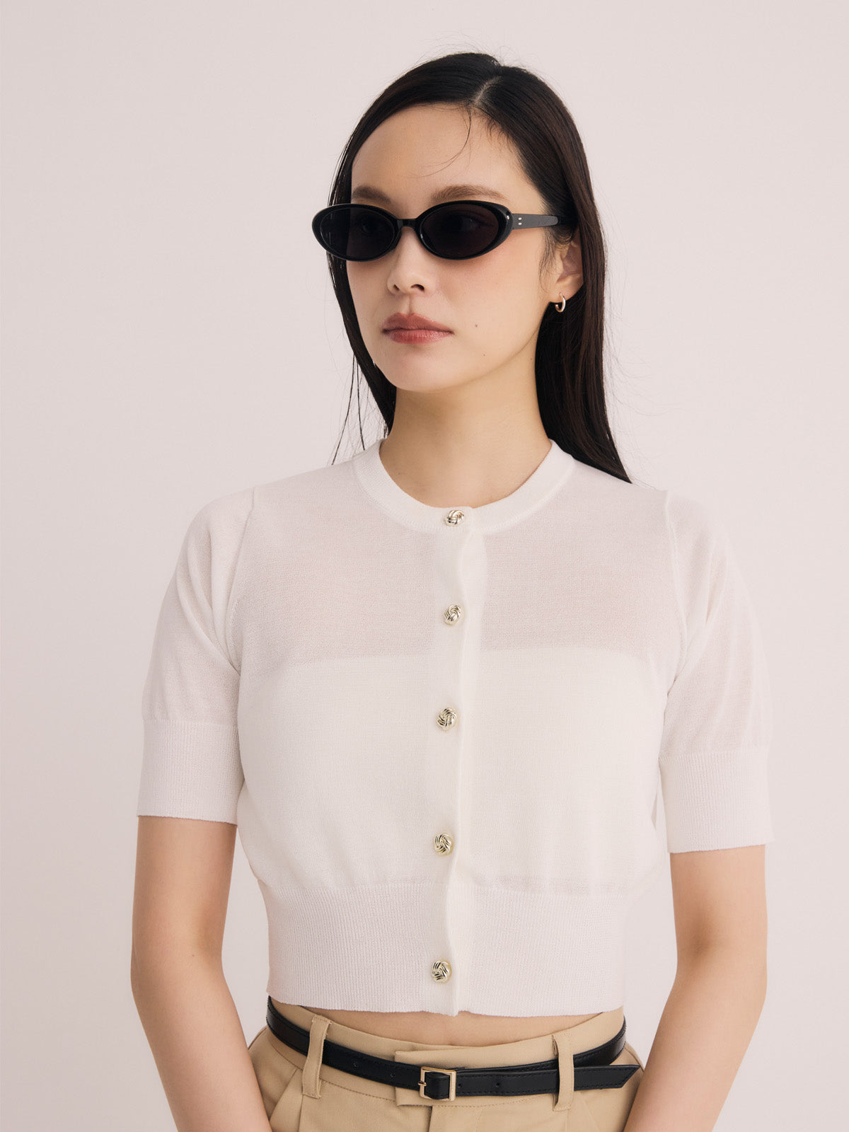 ハーフスリーブシアーニットカーデ