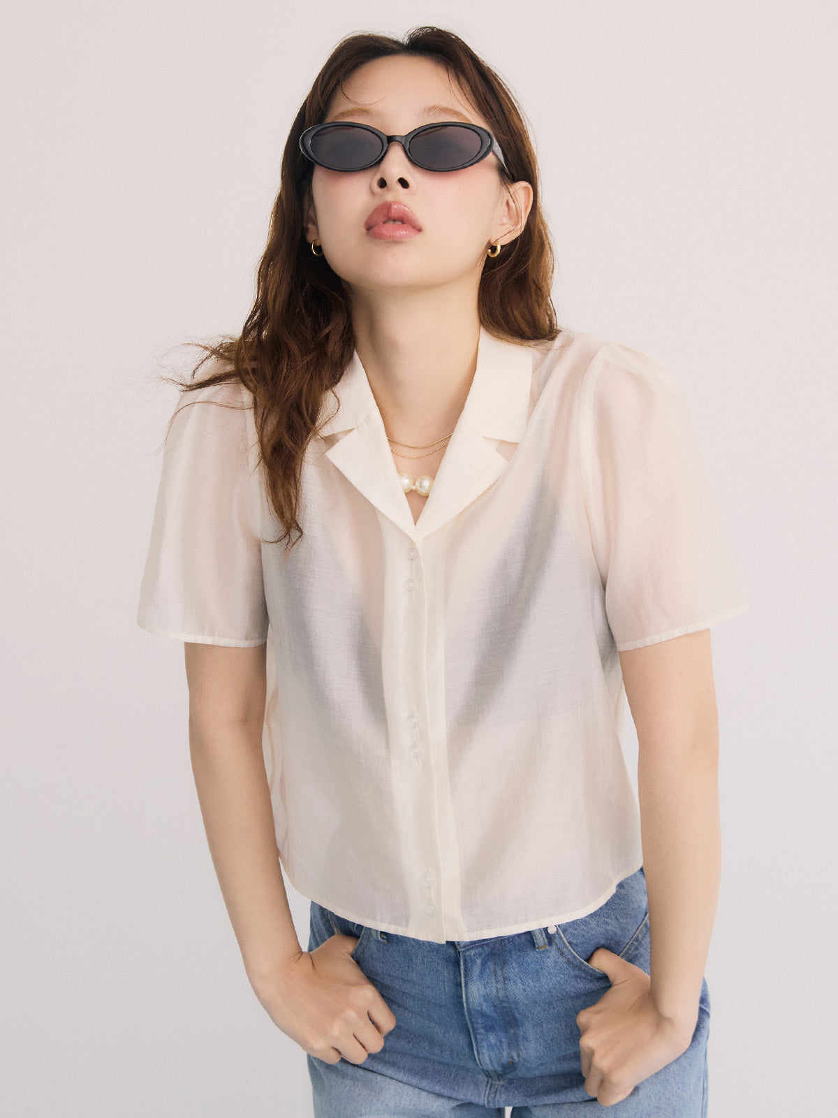 オープンカラーシアーシャツ