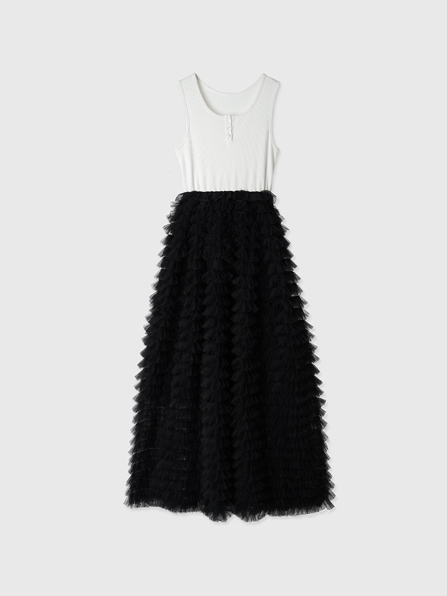 カットドッキングフリルチュールワンピ