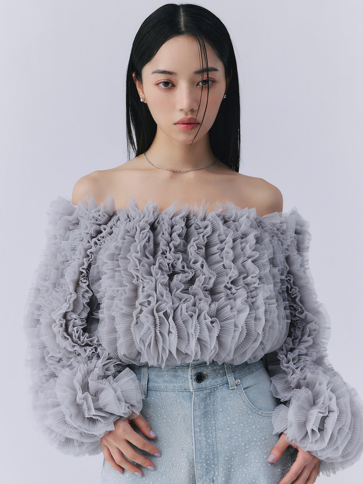 ボリュームチュールオフショルトップス