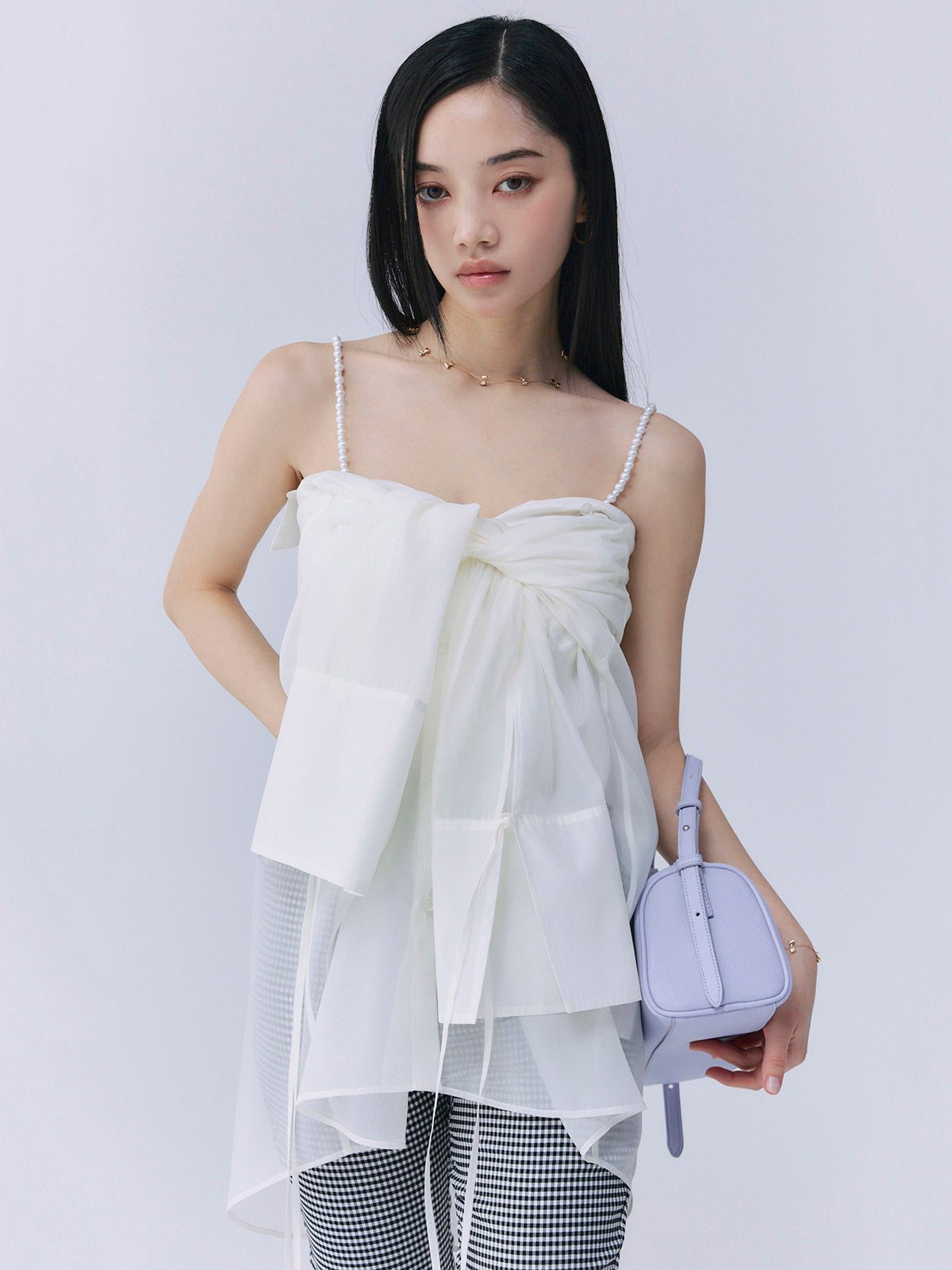 パールストラップオーガーンジーシャツ