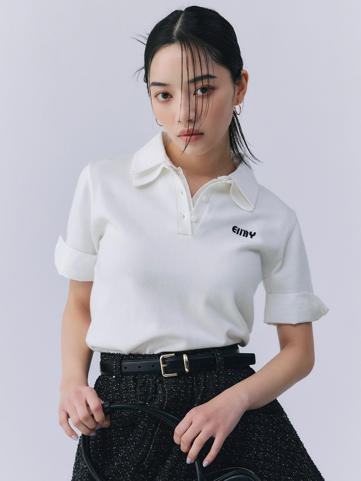 ハーフスリーブダブルカラーニット