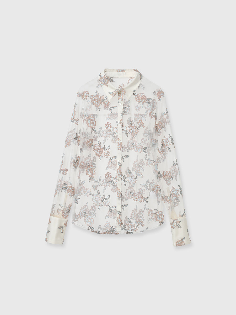 チュールレースフラワーモチーフシャツ