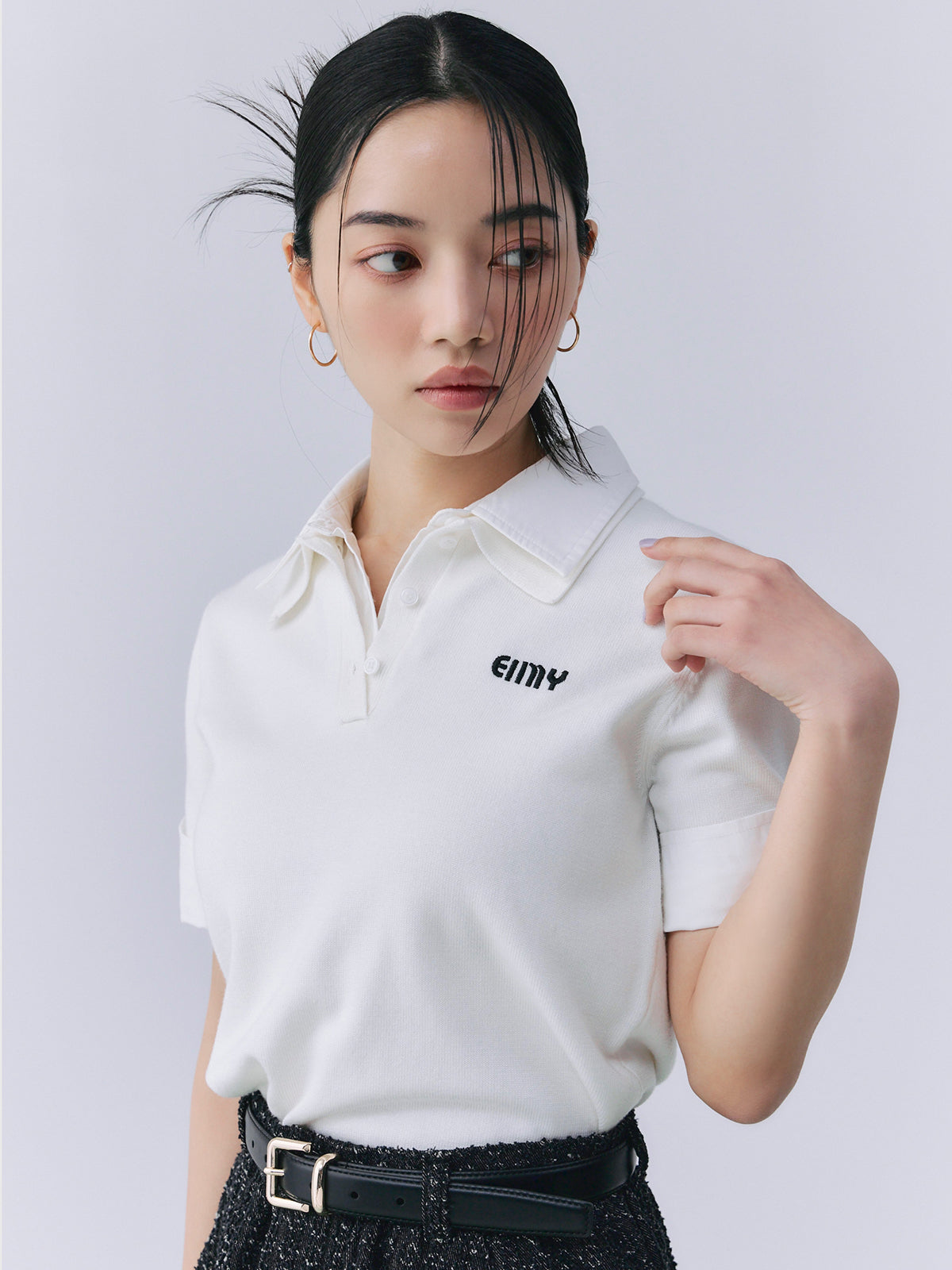 ハーフスリーブダブルカラーニット