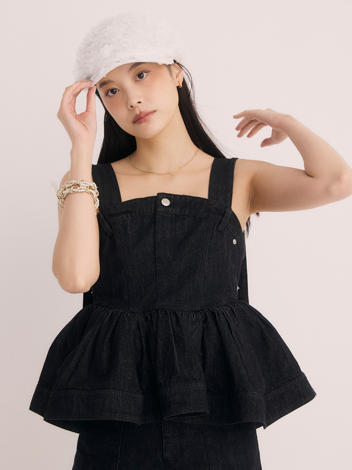 ペプラムデニムビスチェ