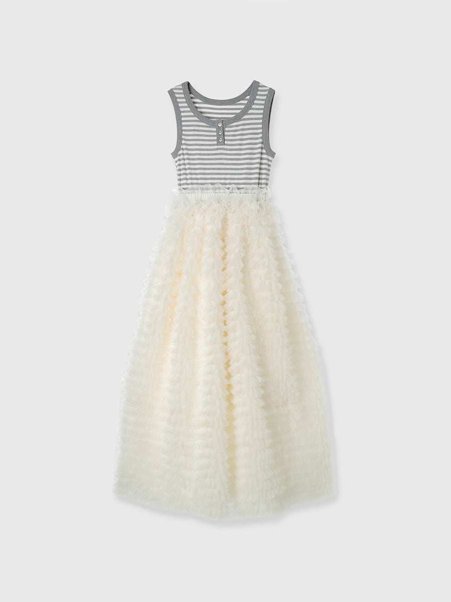 カットドッキングフリルチュールワンピ