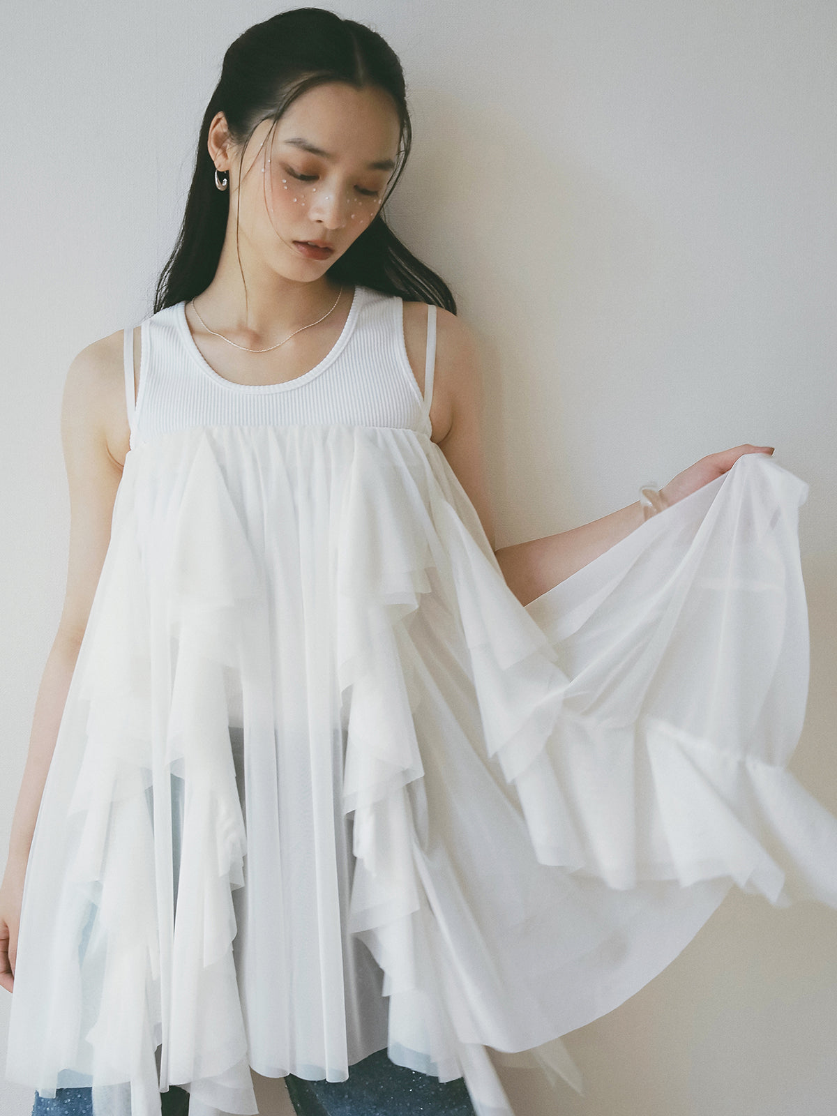 リブタンクセットボリュームチュールチュニック