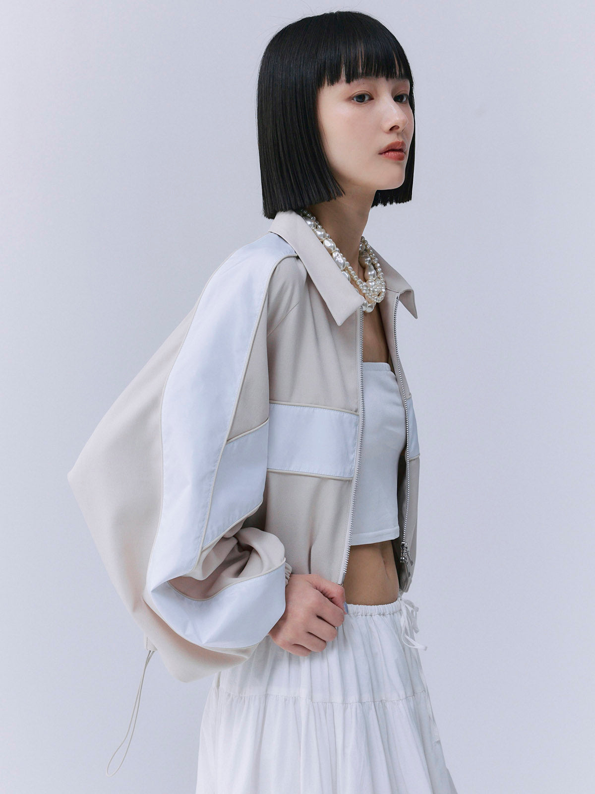 スイッチングバイカラーブルゾン