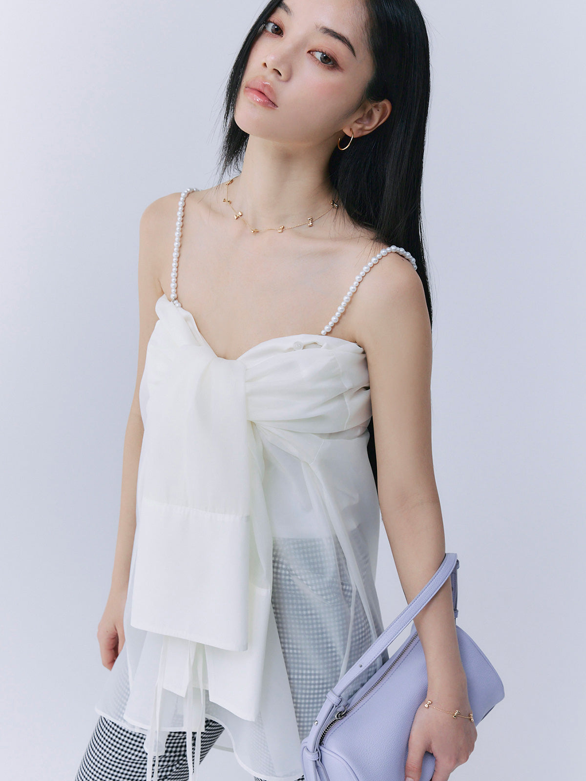 パールストラップオーガーンジーシャツ