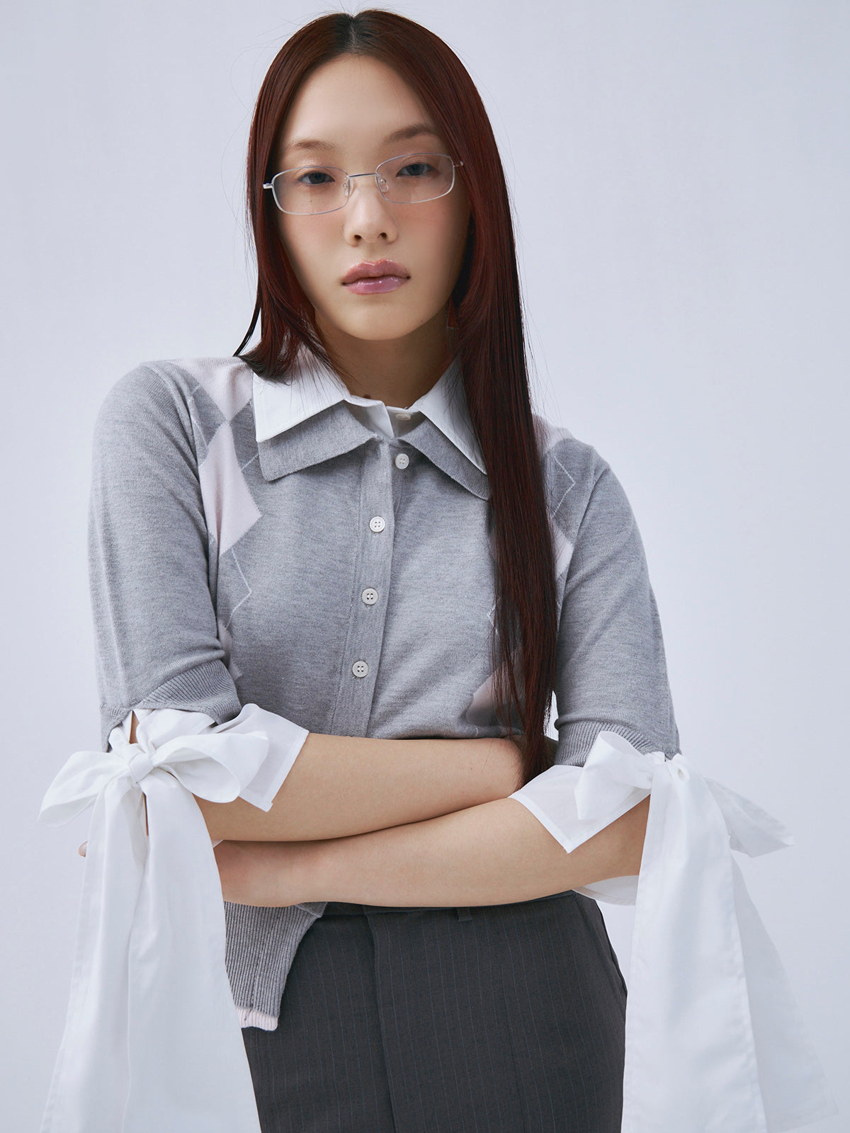 アーガイルシャツドッキングレイヤードニット