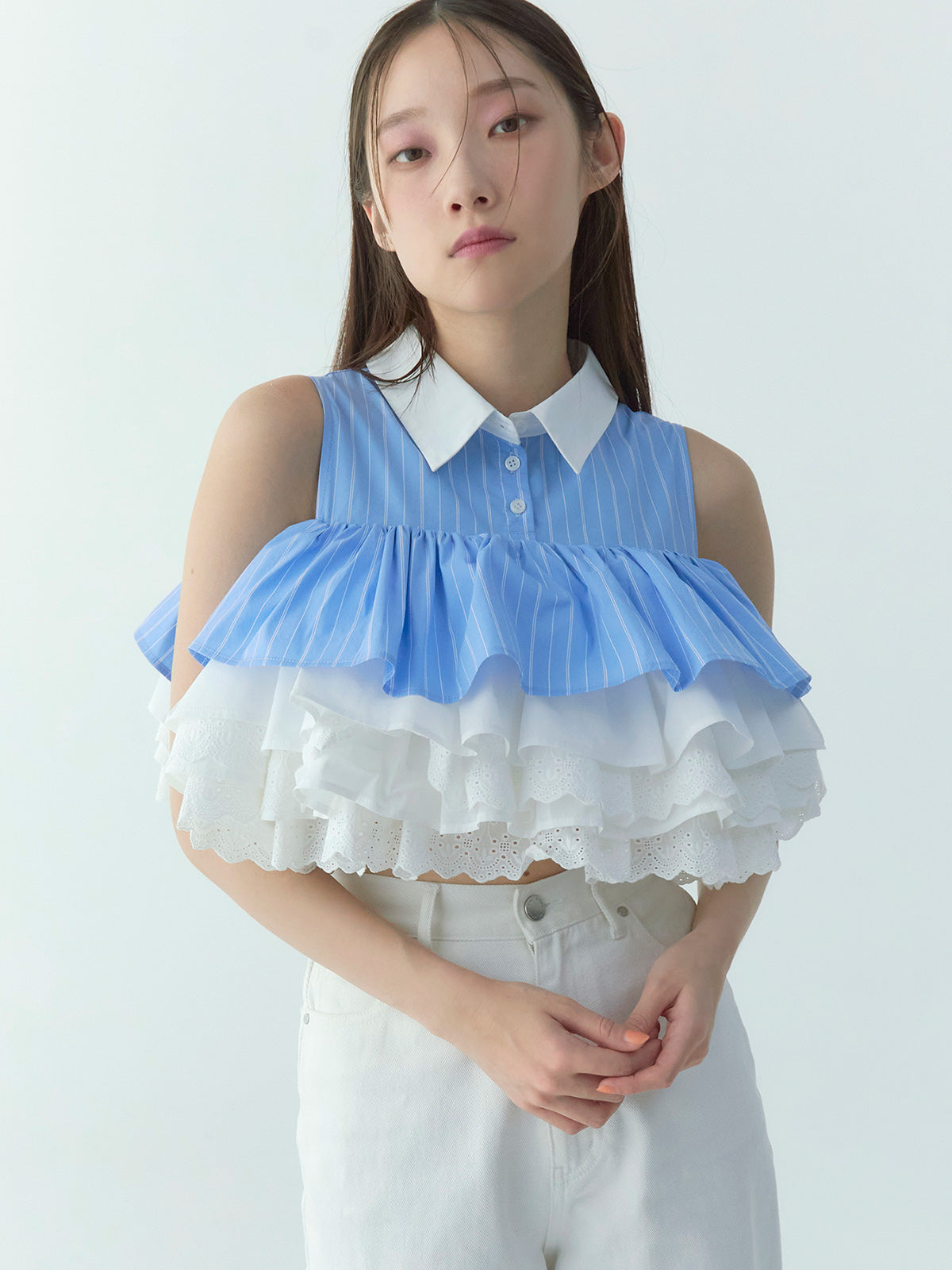 【最終限定値下げ】Eimy istoire プリーツボリュームラッフルブラウス ボリュームラッフルブラウス