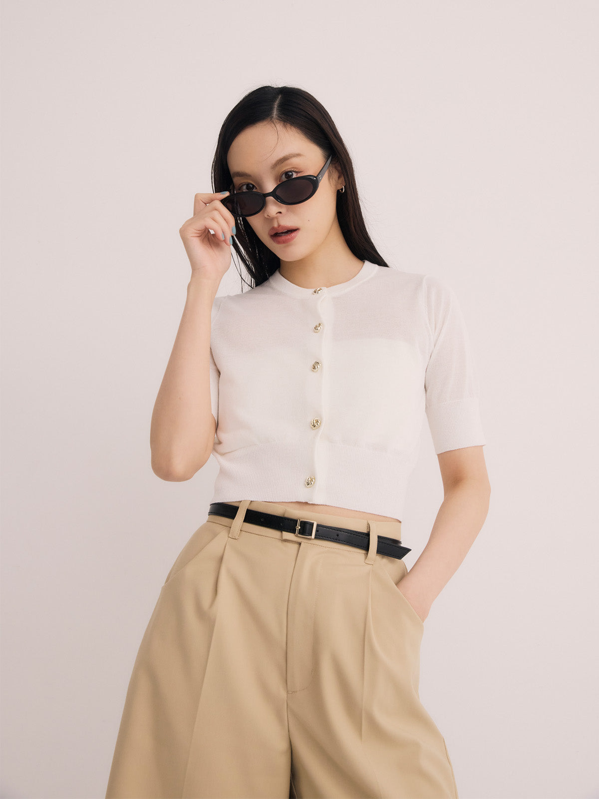 ハーフスリーブシアーニットカーデ