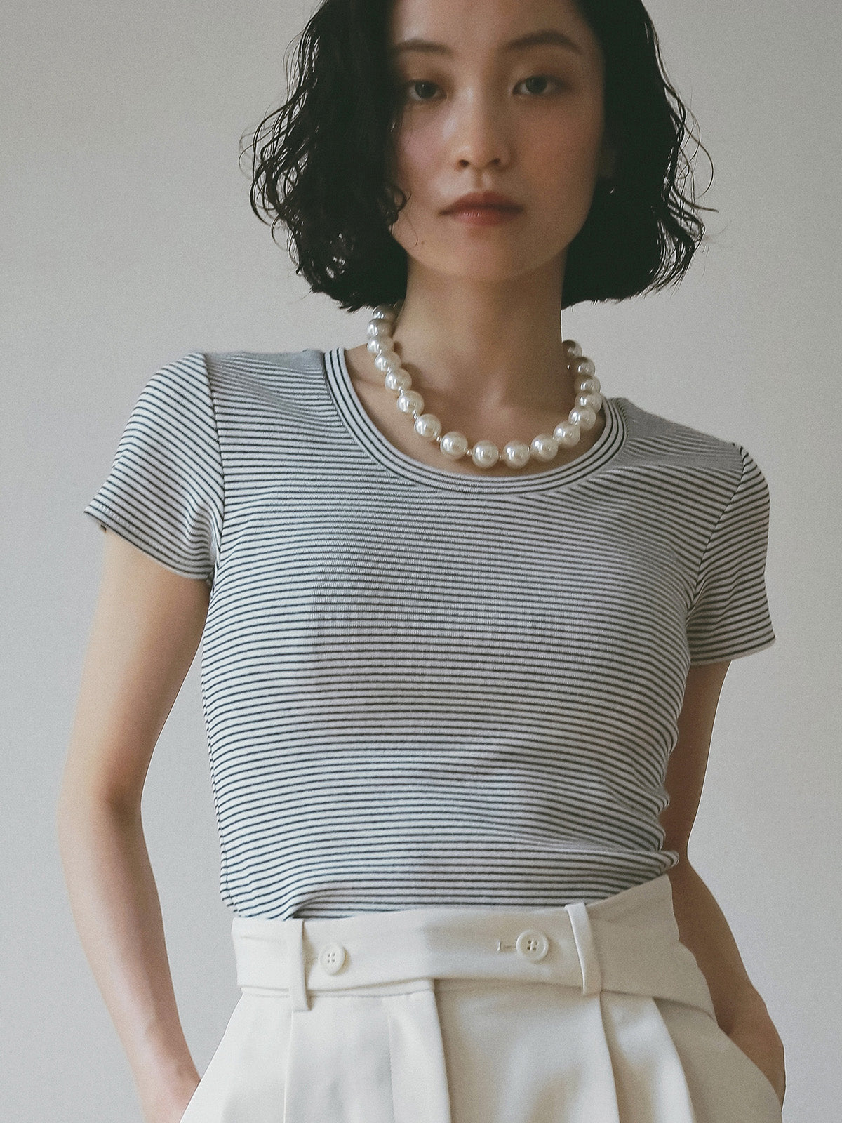 ボーダーリブＴシャツ