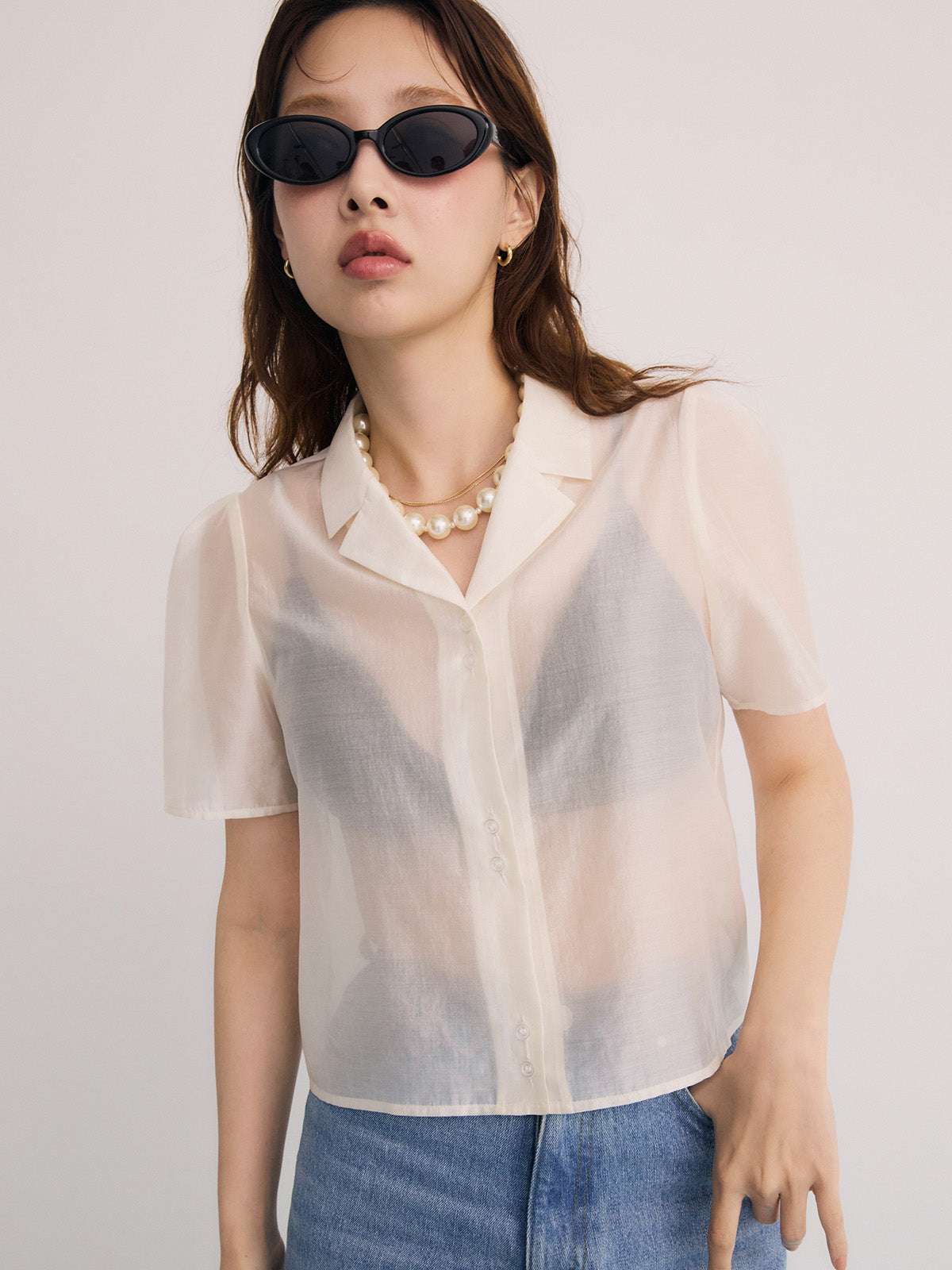 オープンカラーシアーシャツ