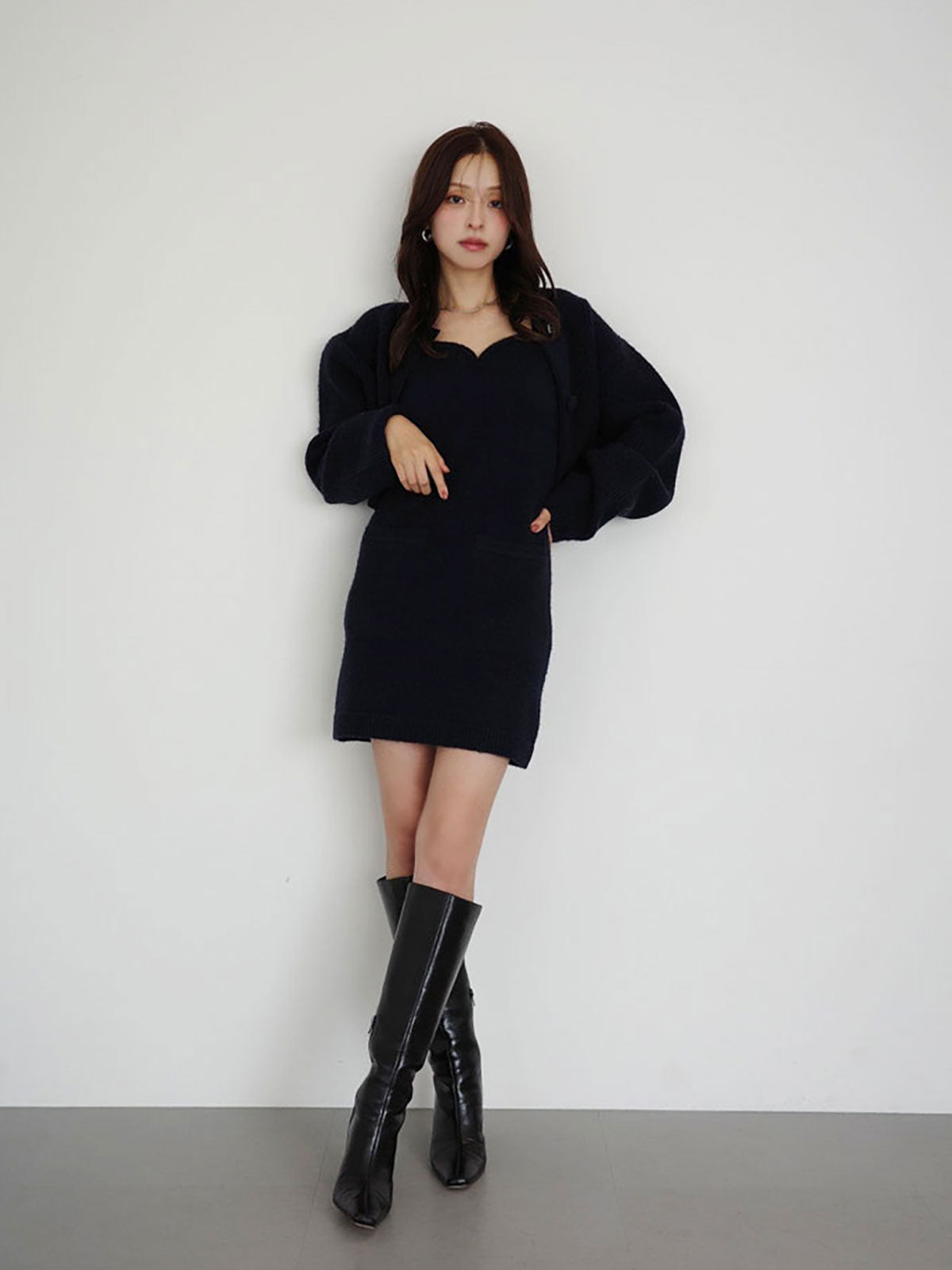 ロゴボタンニットセットワンピース