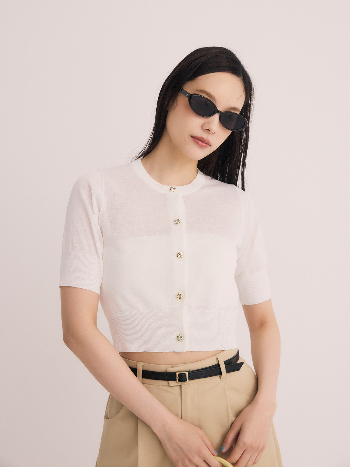 ハーフスリーブシアーニットカーデ