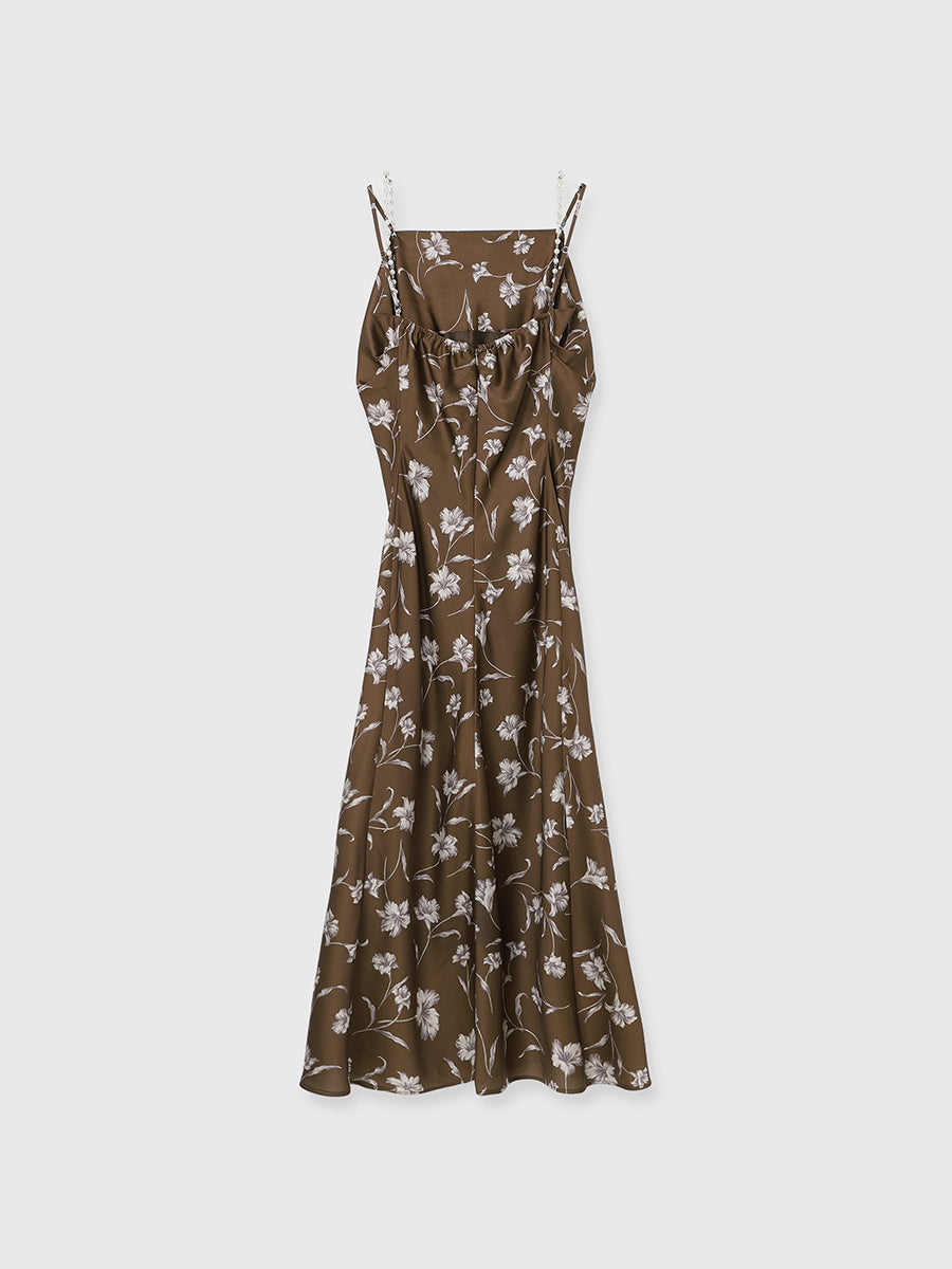 フラワーモチーフパールストラップキャミワンピース