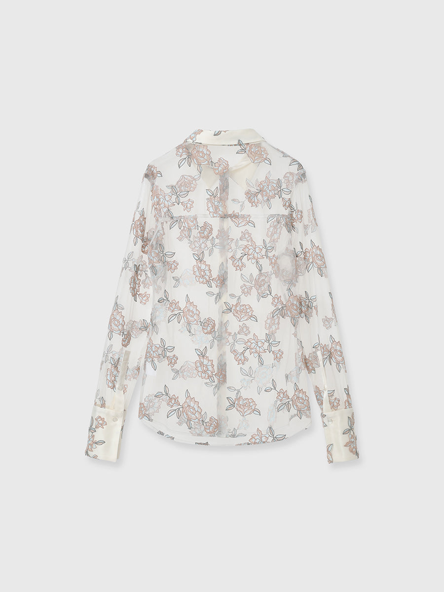 チュールレースフラワーモチーフシャツ