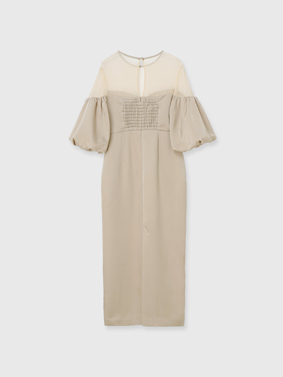 バルーンスリーブチュールパネルドレス