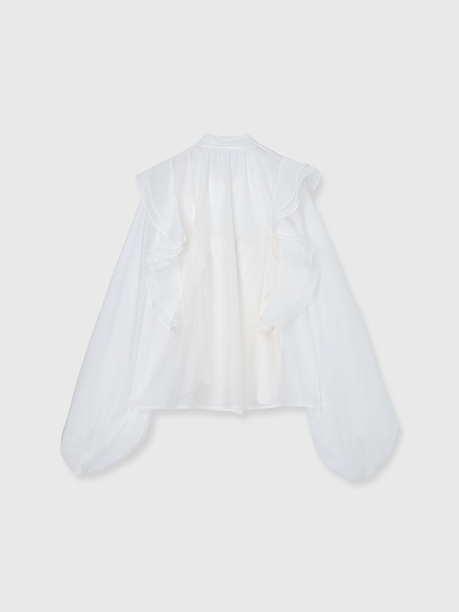 ボウタイラッフルブラウス