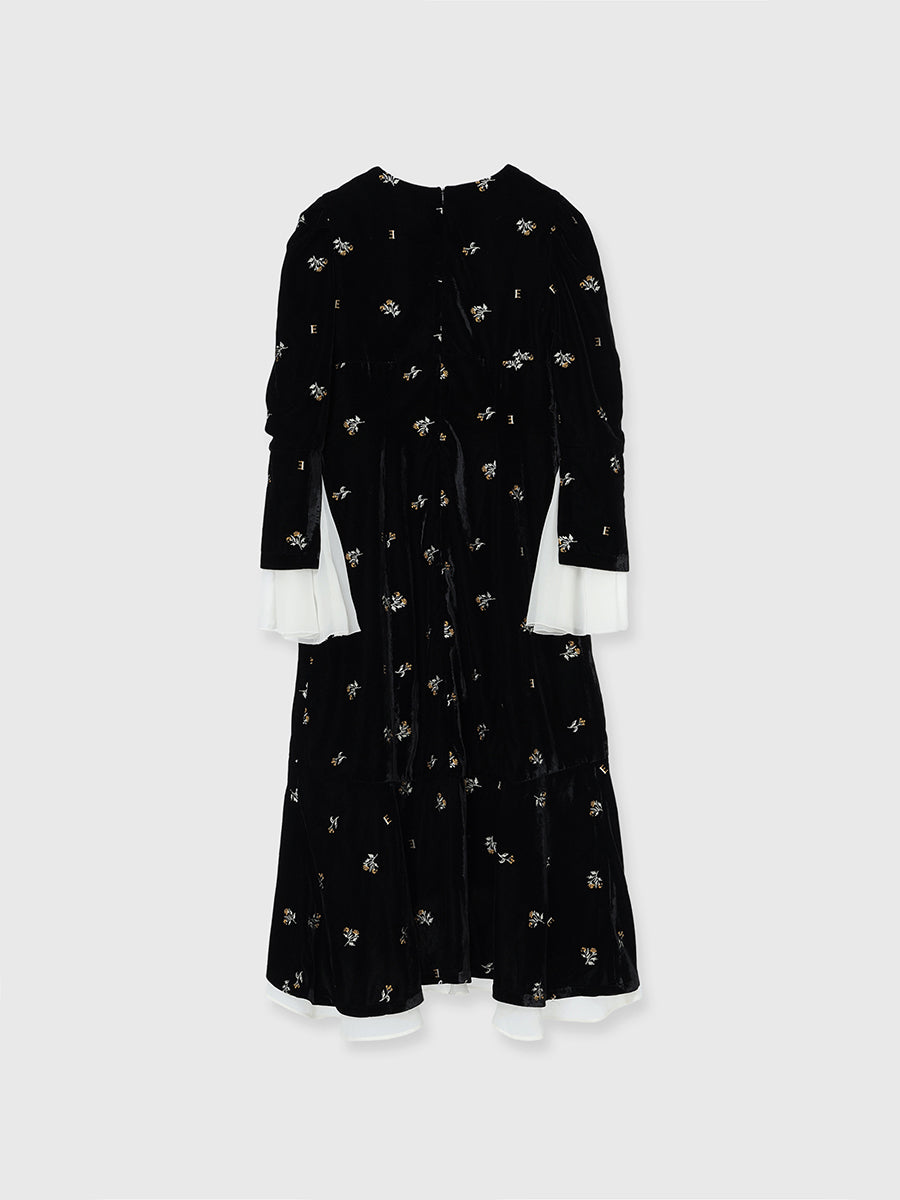 フワラーモチーフベルベットレースカラーワンピース