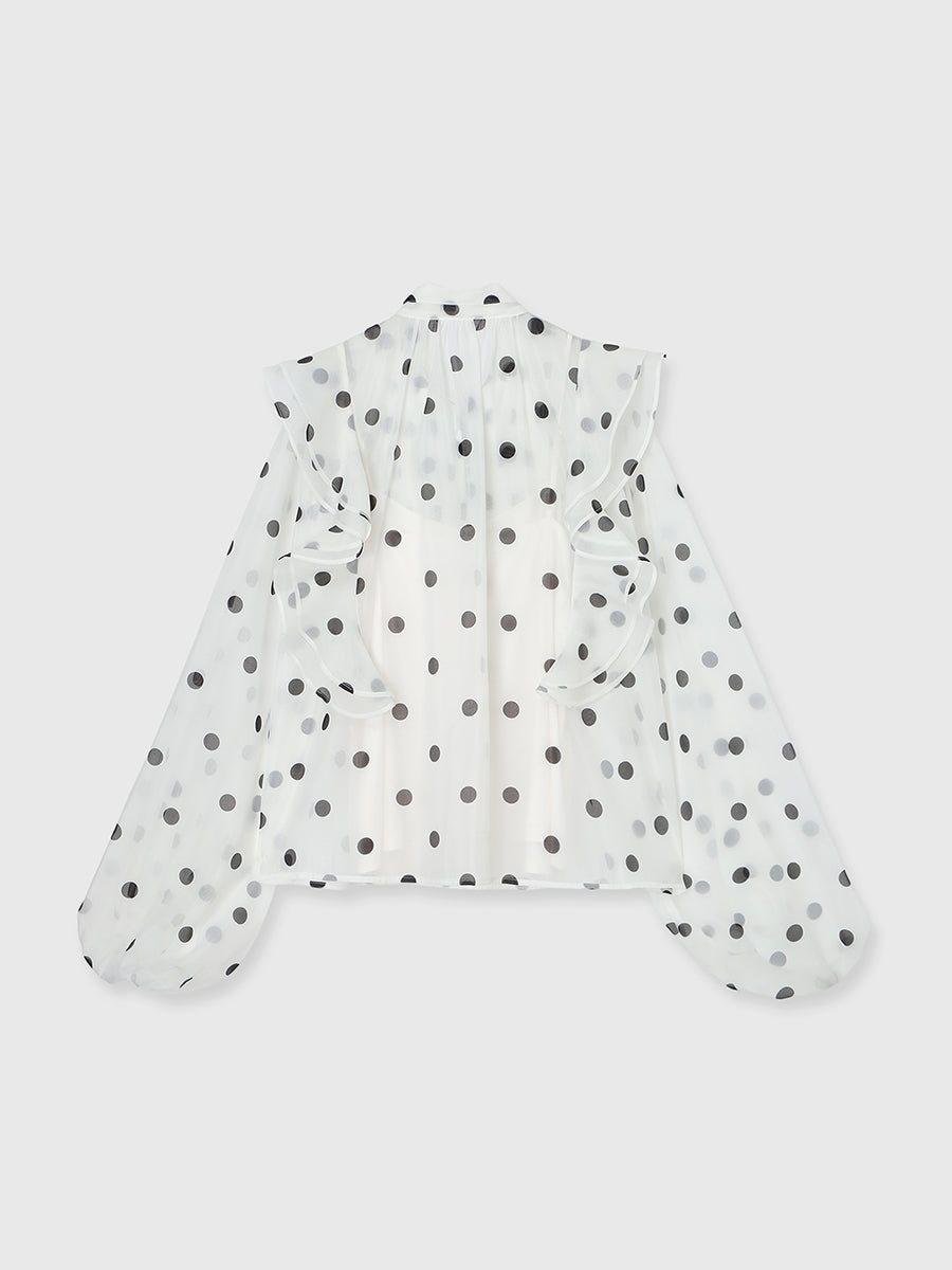 ドットボウタイラッフルブラウス