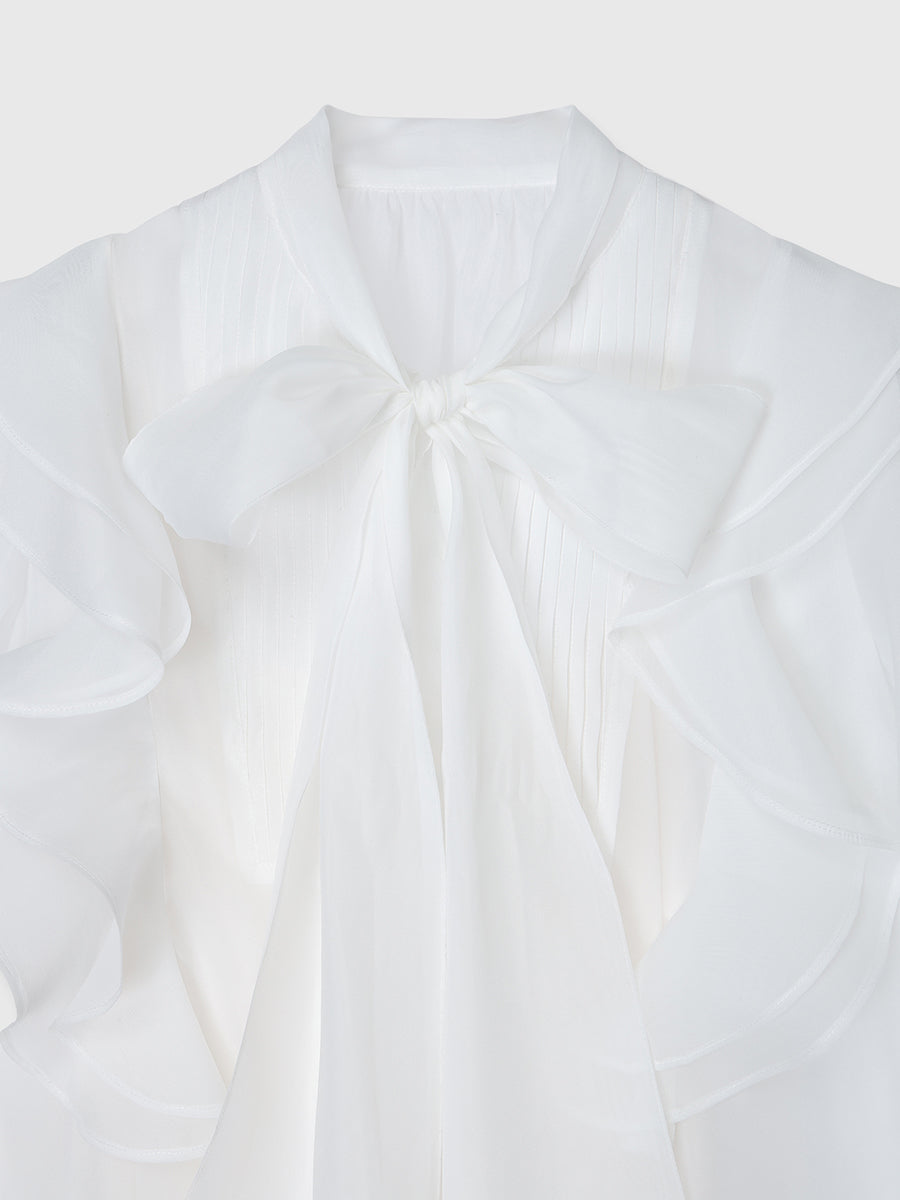 ボウタイラッフルブラウス