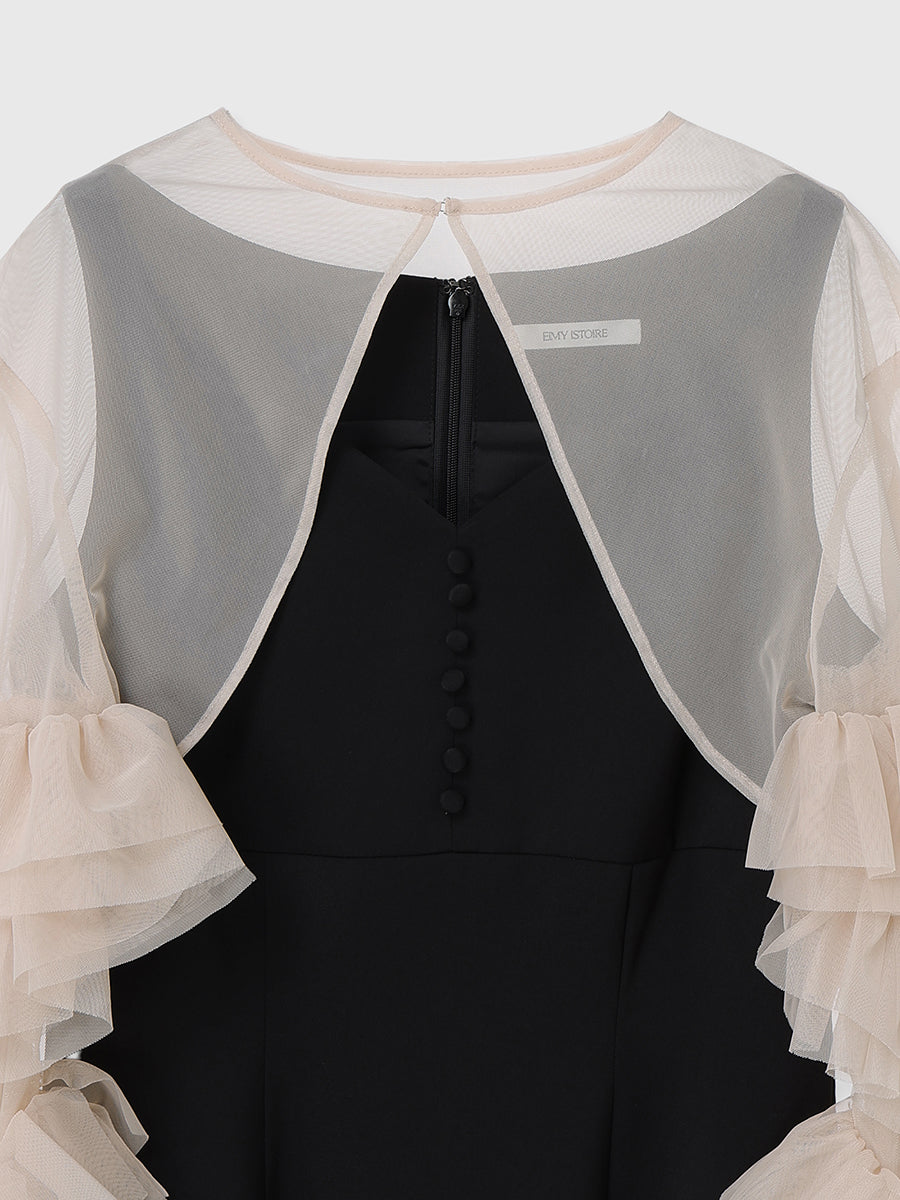 ラッフルスリーブチュールボレロSETキャミドレス