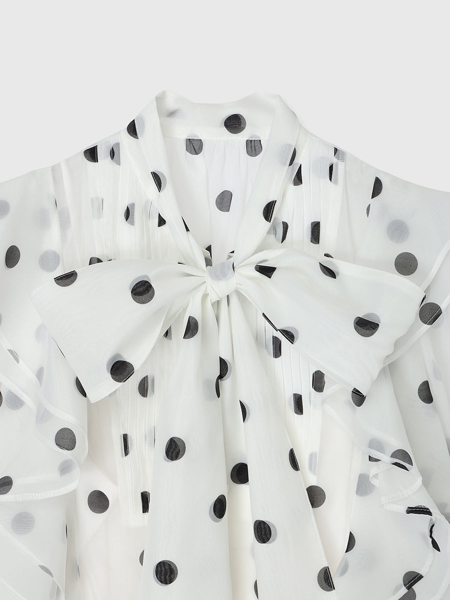 ドットボウタイラッフルブラウス