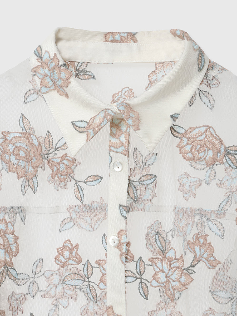 チュールレースフラワーモチーフシャツ