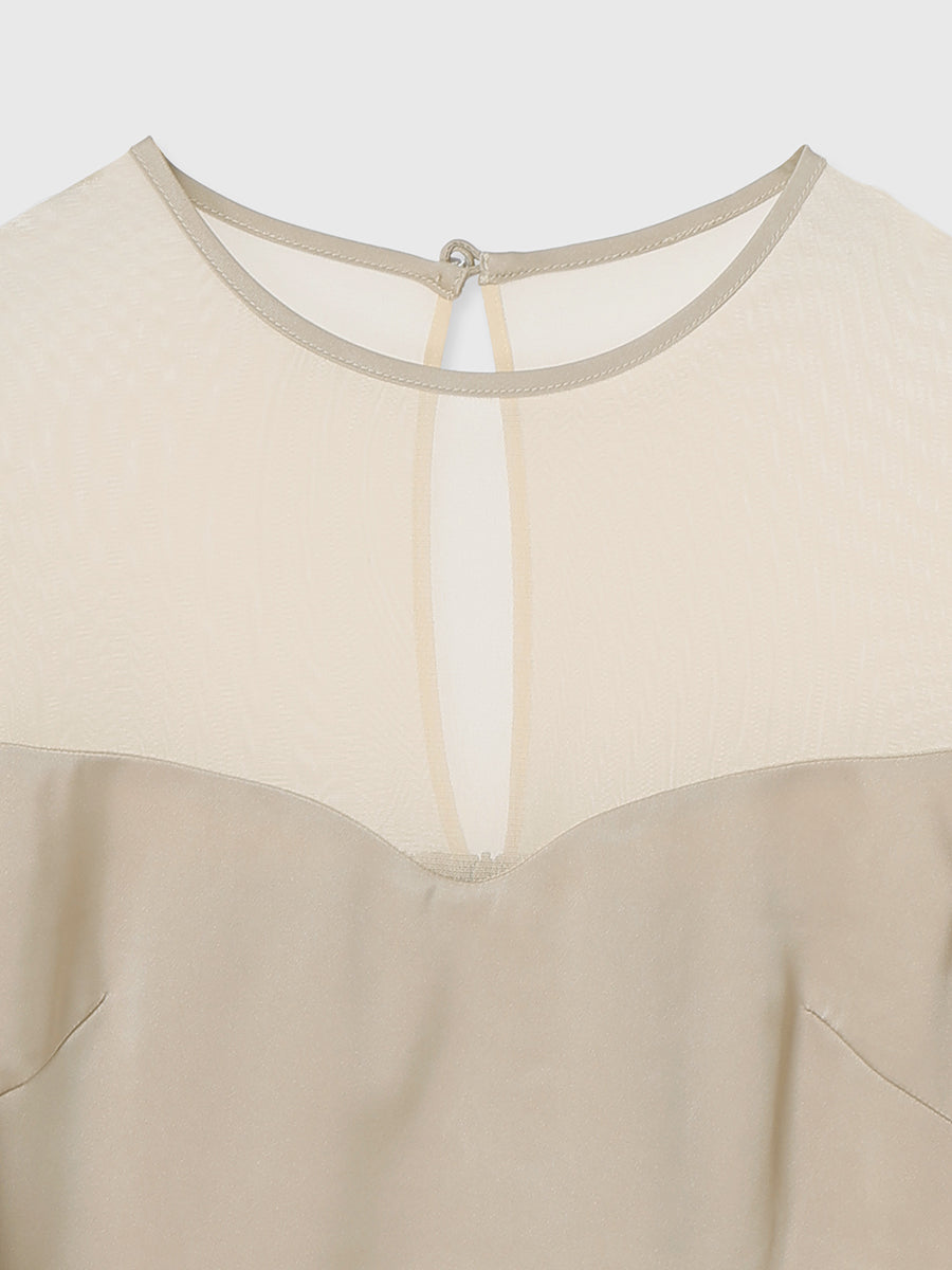 バルーンスリーブチュールパネルドレス