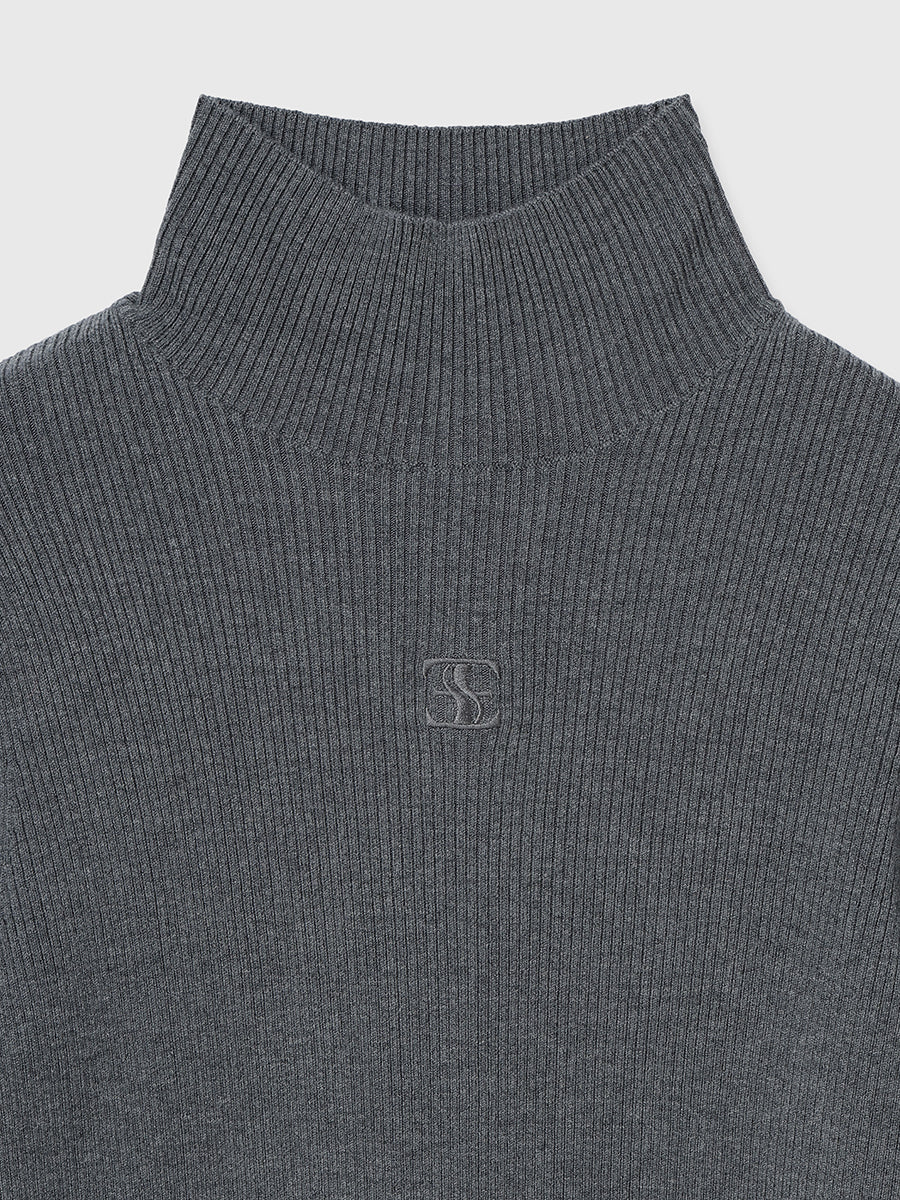 ボトルネックリブニットトップス