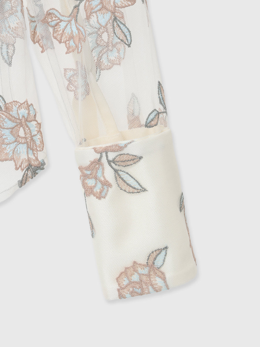 チュールレースフラワーモチーフシャツ