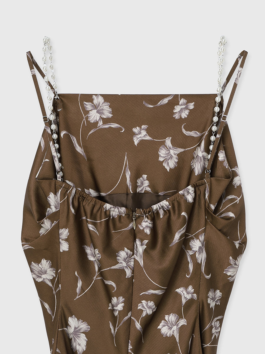 フラワーモチーフパールストラップキャミワンピース