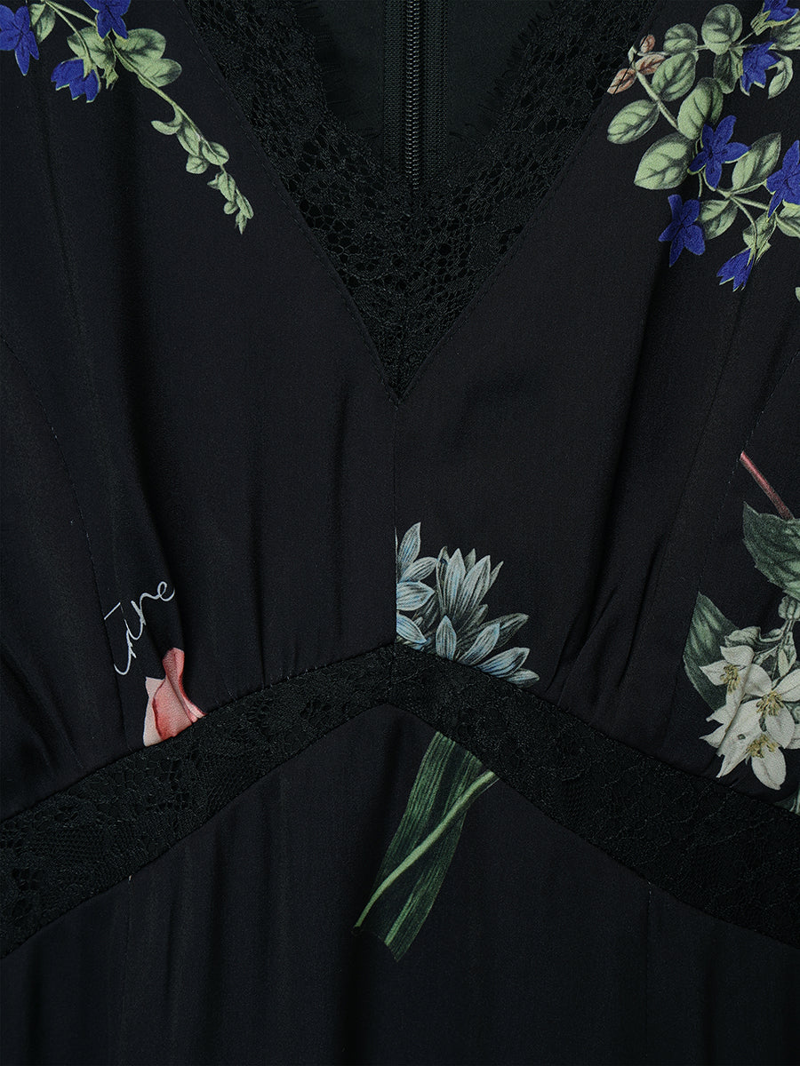 レーストリムフラワーサテンワンピース