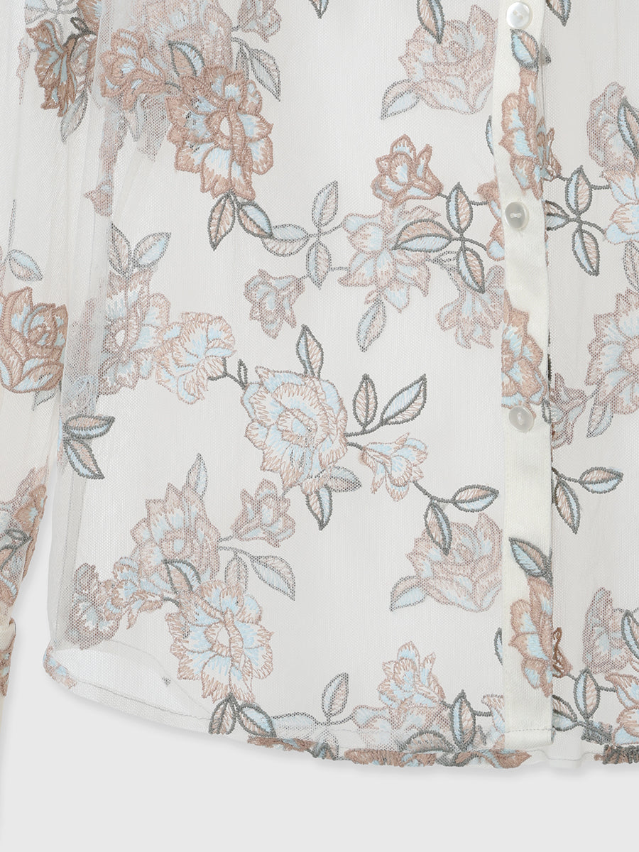 チュールレースフラワーモチーフシャツ