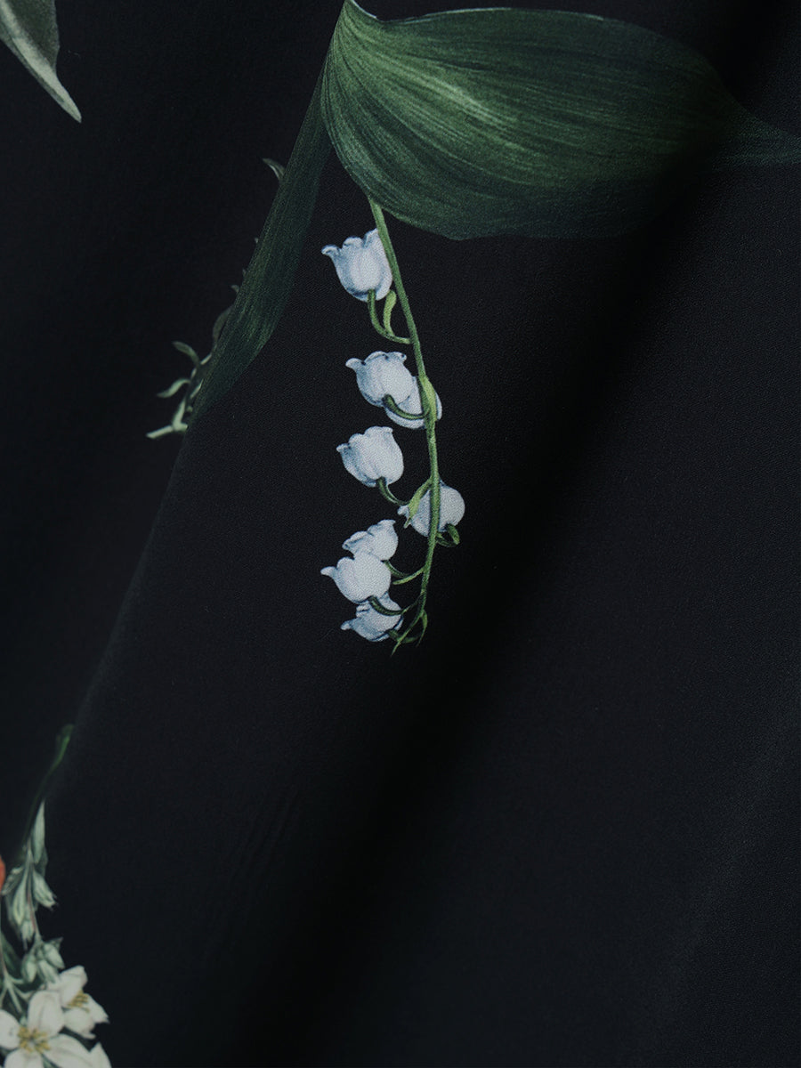 レーストリムフラワーサテンワンピース