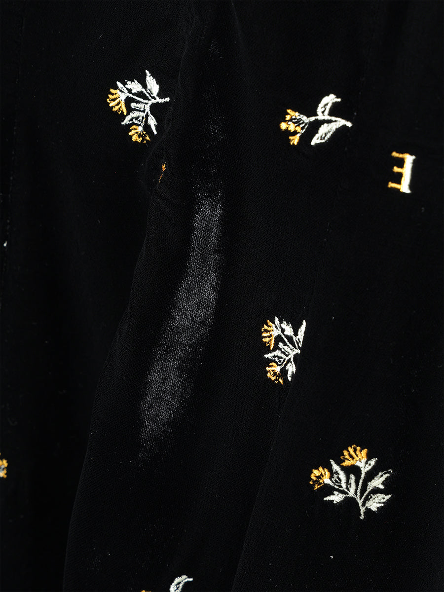 フワラーモチーフベルベットレースカラーワンピース