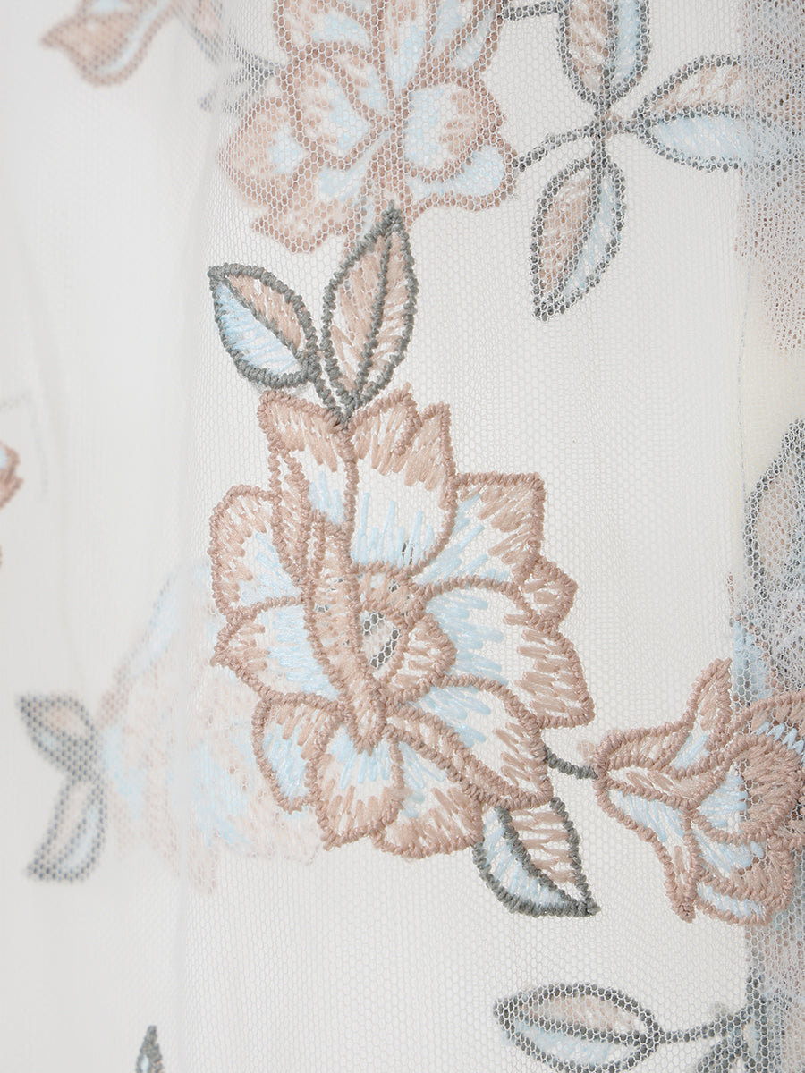 チュールレースフラワーモチーフシャツ