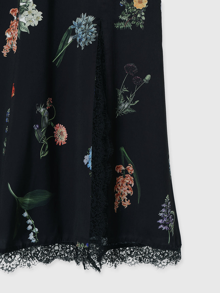 レーストリムフラワーサテンワンピース