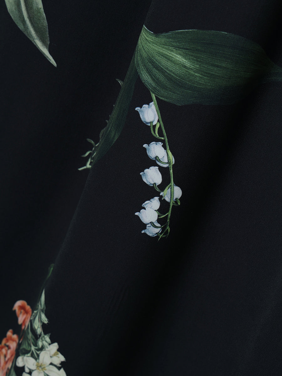 レーストリムフラワーサテンワンピース