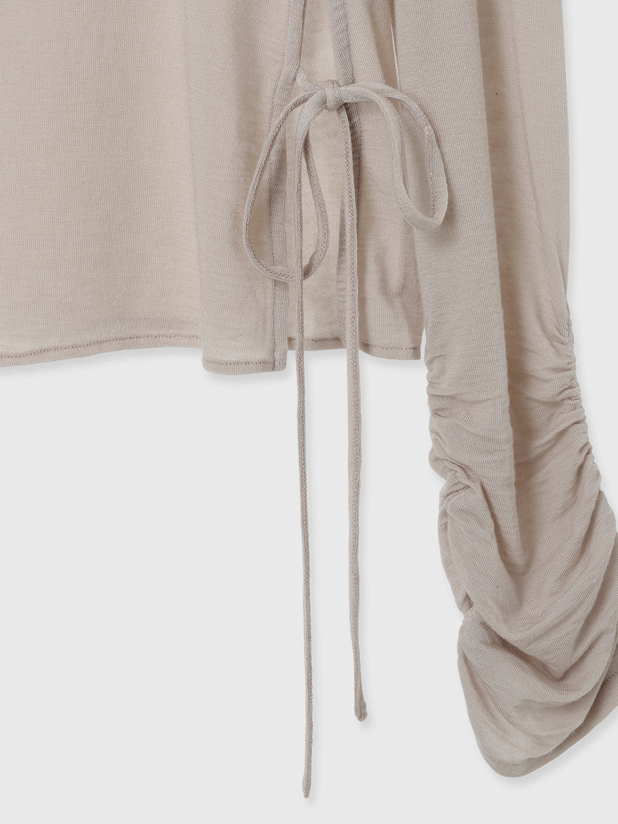 カシミヤ混シアースリーブギャザートップス