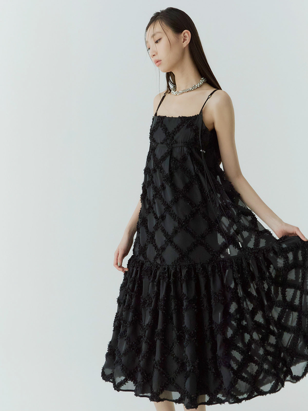 チェック刺繍ワンピース