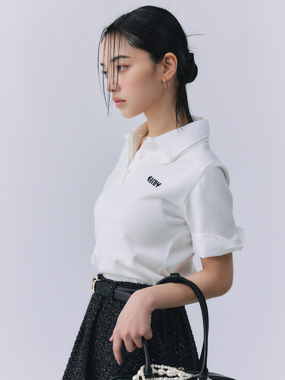 ハーフスリーブダブルカラーニット