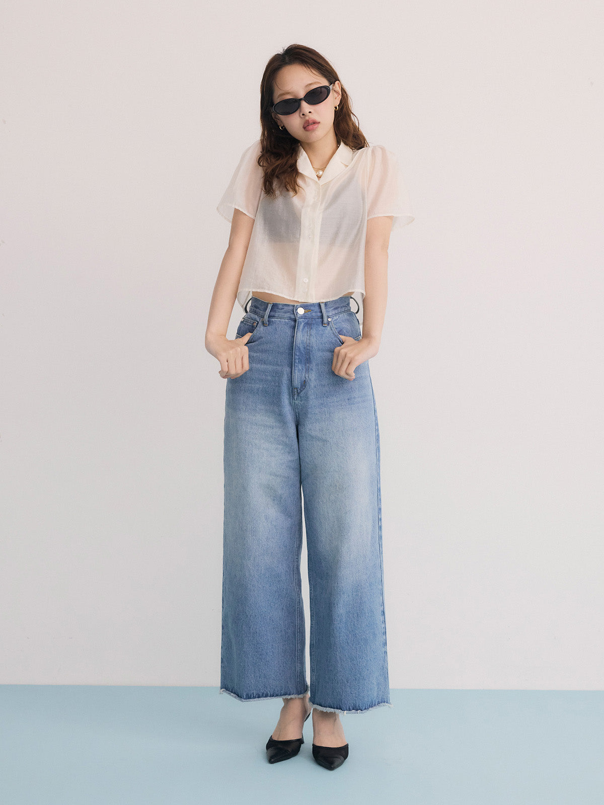 オープンカラーシアーシャツ