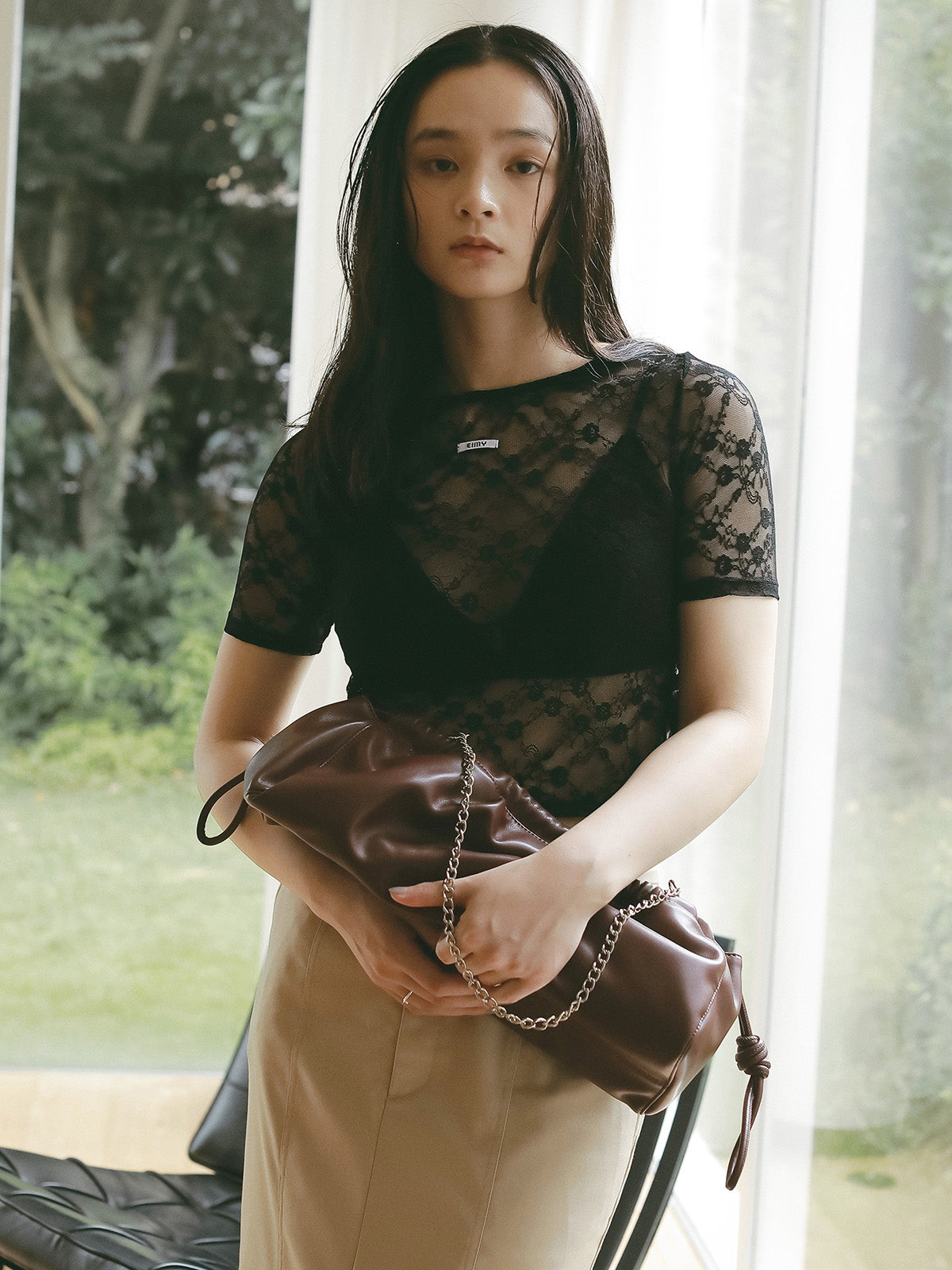 小物 eimy ソフトギャザードローストリングバッグ