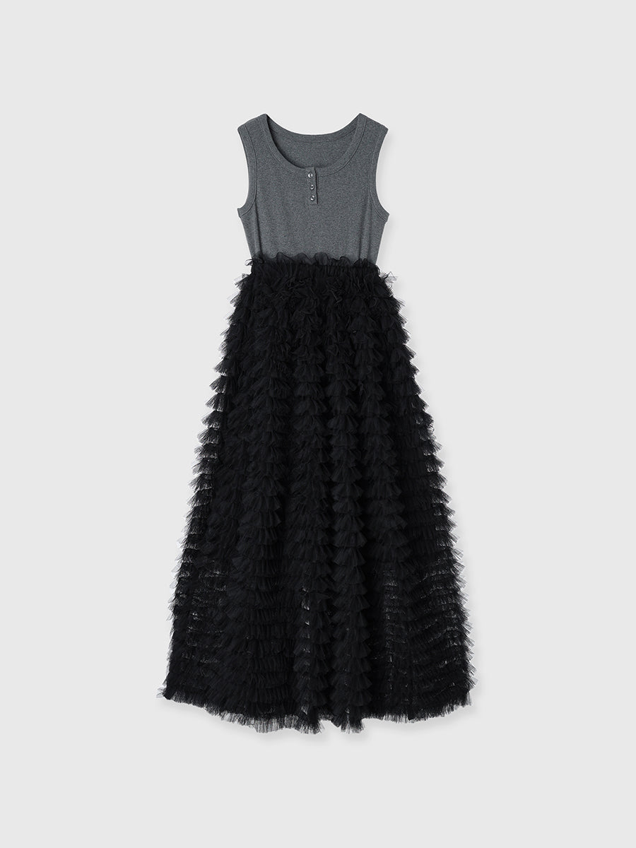 カットドッキングフリルチュールワンピ