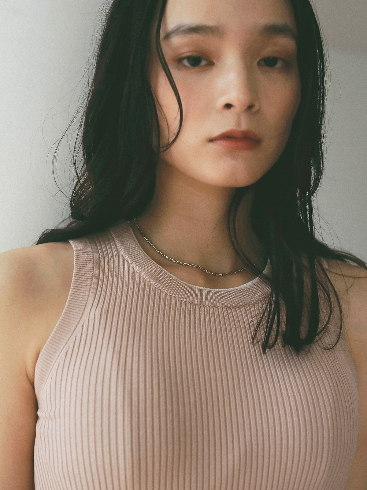 ダブルカラーリブニットタンク