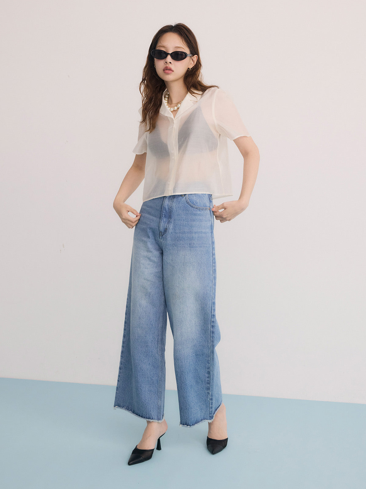 オープンカラーシアーシャツ