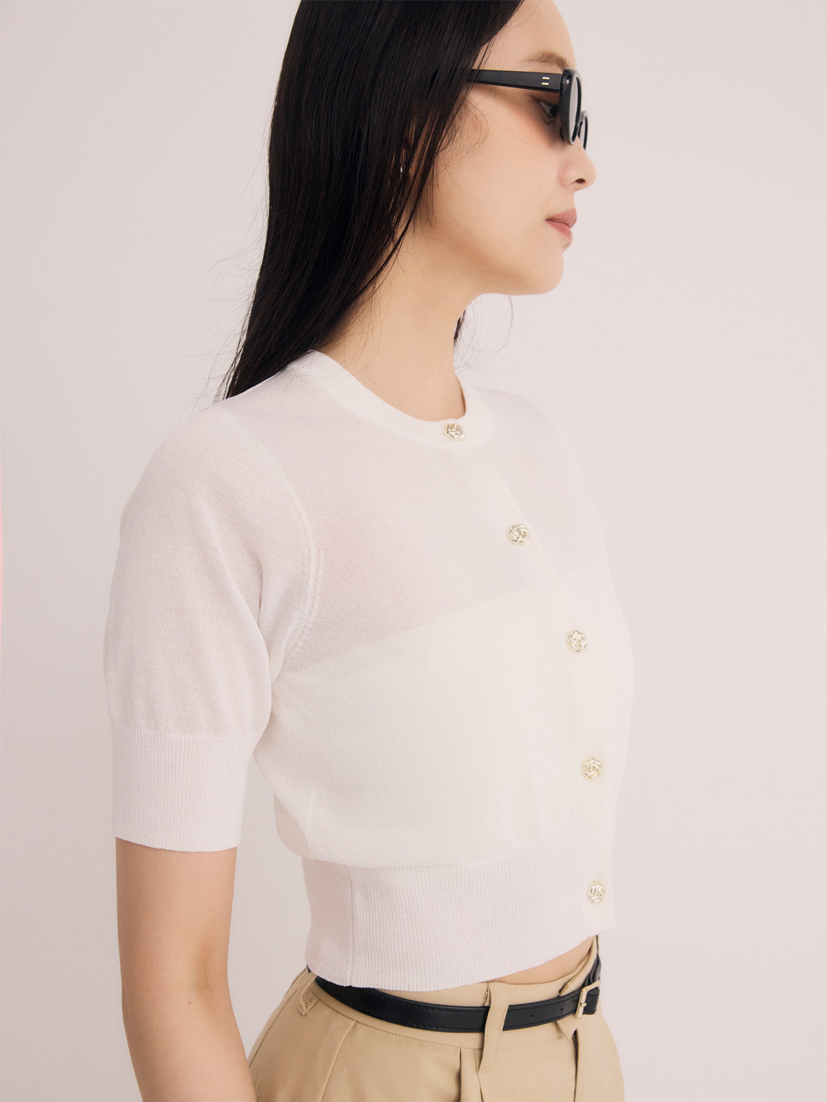 ハーフスリーブシアーニットカーデ